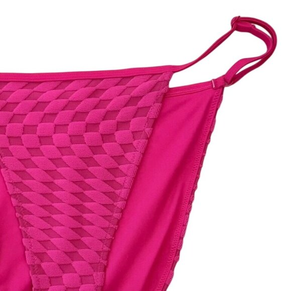 Good American Hot Pink Textured Bikini Bottoms Size Large Adjustable Side Swim - Picture 2 of 5